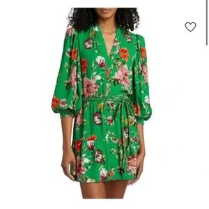 Unworn Alice + Olivia Antonette Floral Belted Mini Drived in Green